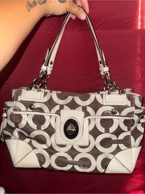 Coach Brown & White Signature Shoulder Bag
